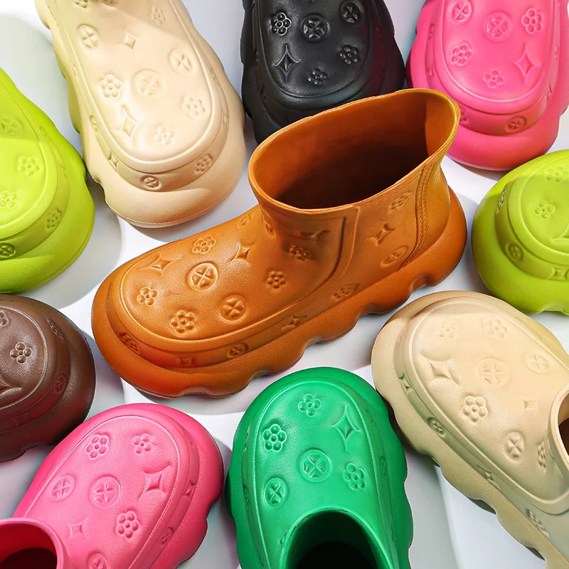 Женские резиновые ботильоны, Черные ботильоны на плоской подошве, в западном стиле, 2023