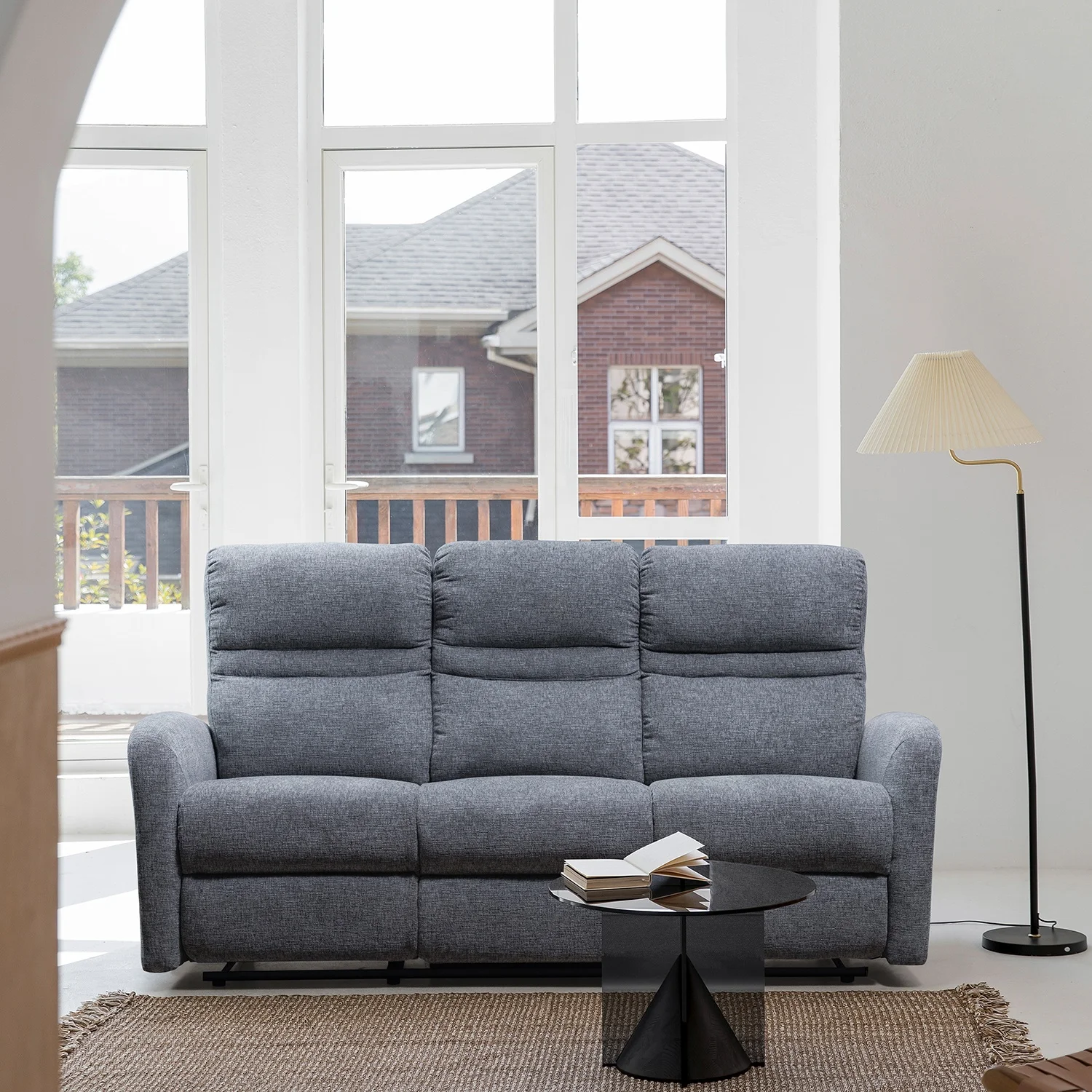 Modern 1+2+3 Combo Set Inline Recliner Sofa with Extendable Wood Frame and Fabric Upholstery for Three Seats