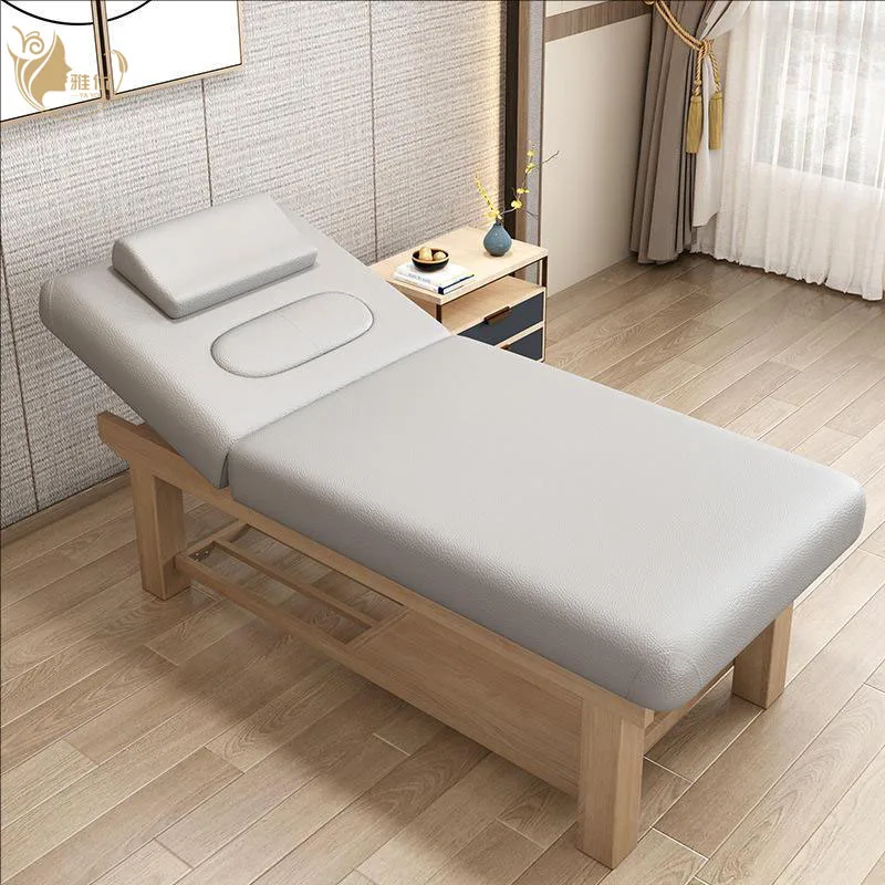 Modern Spa Therapy Bed with Wooden Structure and Adjustable Cushion