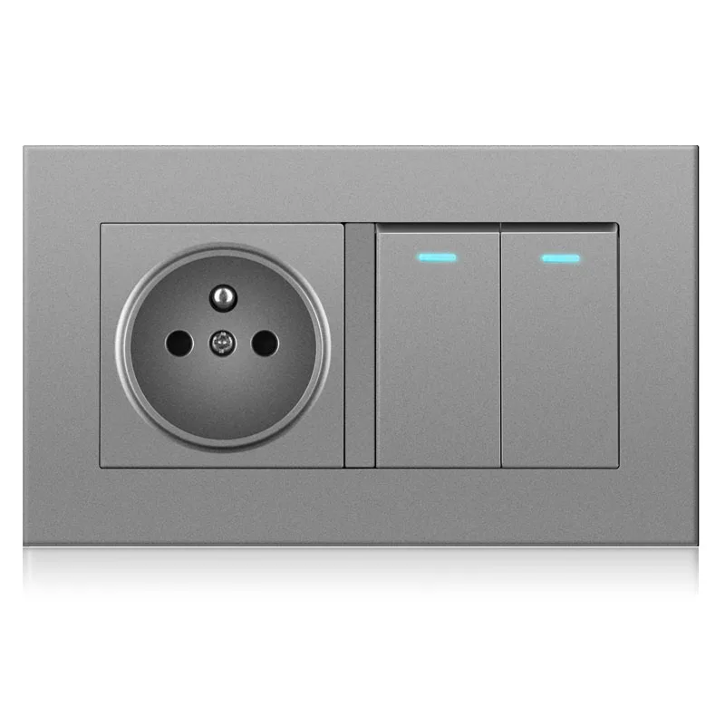 Professional switch factory French EU standard wall power socket with 2 LED rocker switches