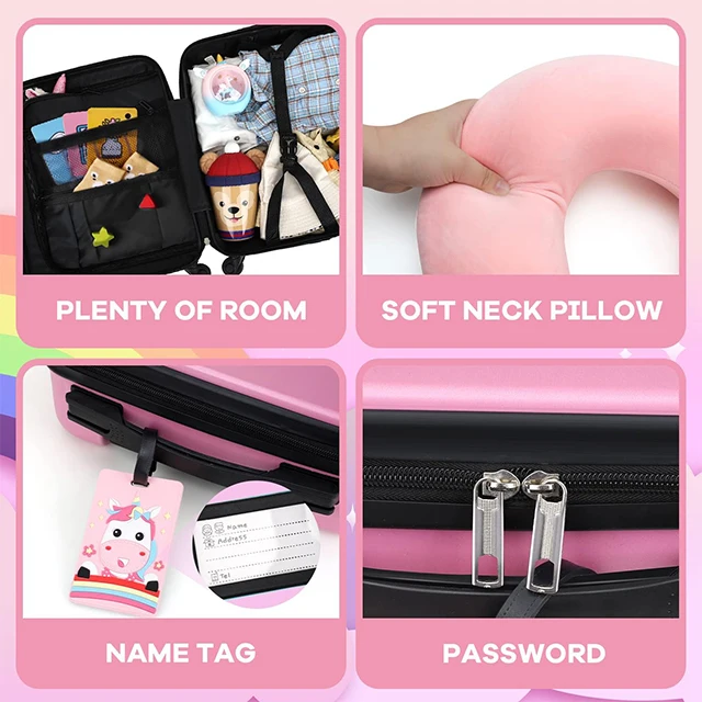 Cartoon Cute Abs Carry-On Trolley Case Pink Classic Simple Outdoor Travel Bag Sets Suitcase For Kids Children Girls Boys