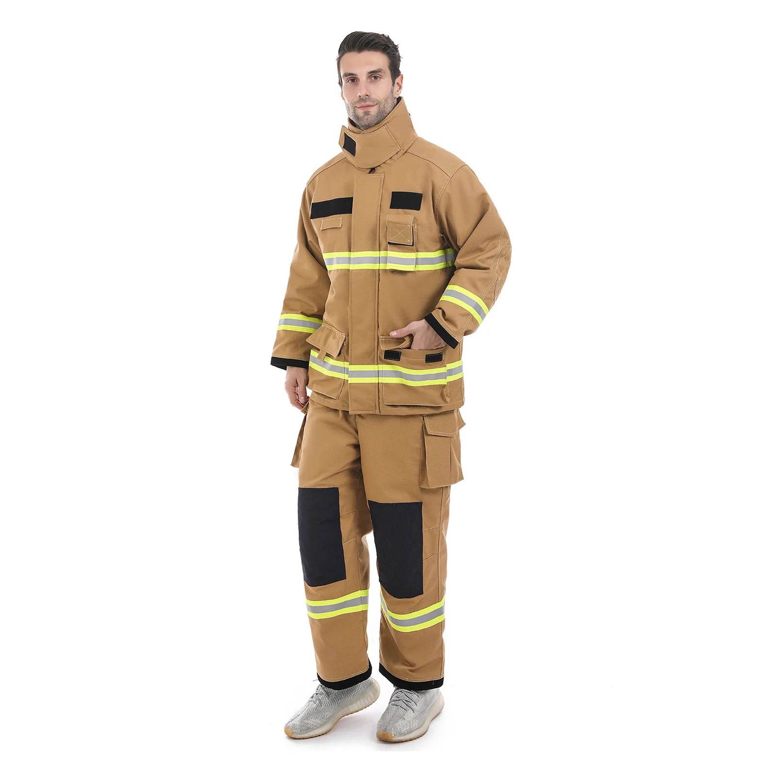 Factory Direct Sales Khaki Color Firefighter Fighting Suit Protective Fire Suit Aramid Fabric