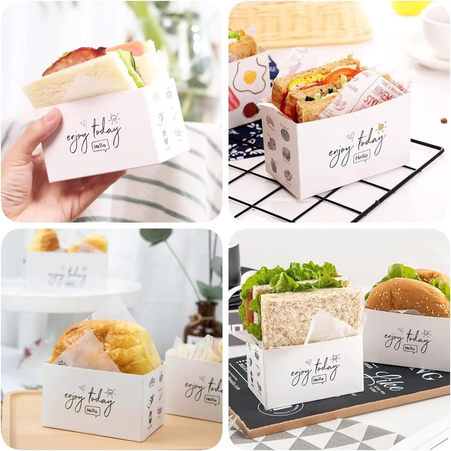 Custom Mini Burger Boxes Dessert Shop Toast Takeout Box Picnic Breakfast Sandwich Take Out Boxes With Logo