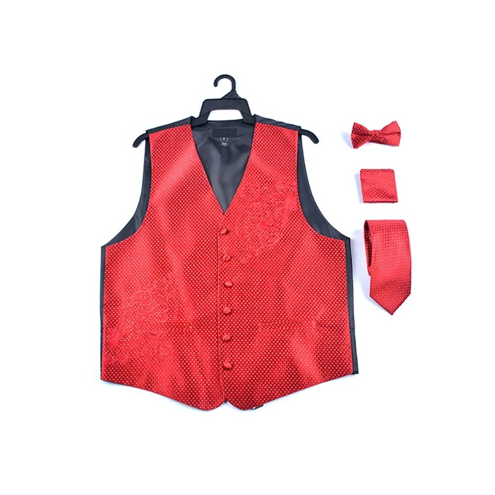 Amazon Top Brand Dynastyle Latest Design Polyester Woven Mens Red Waistcoat for Wedding Suit