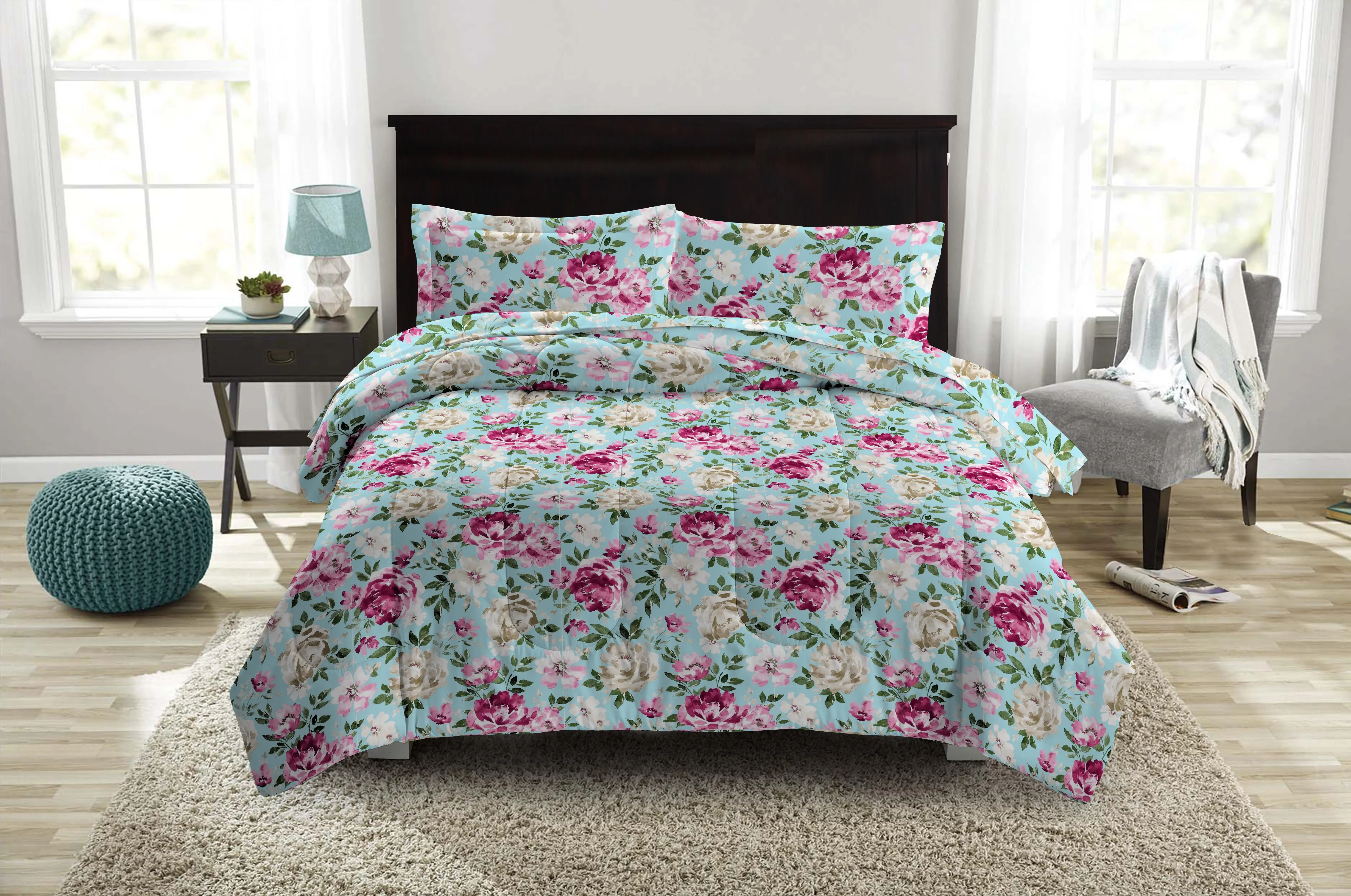 Queen Comforter Set - 6 Pieces Printed Bed Set Bed in A Bag Queen with Comforters, Sheets, Pillowcases & bed skirt
