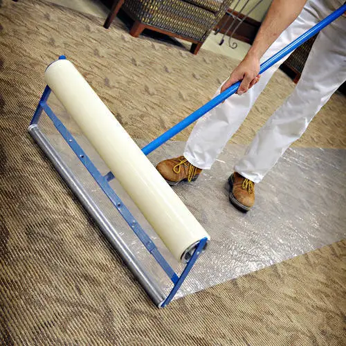 25m 50m 24 inch customizable fire retardant adhesive carpet surface pe protective film tape roll for carpet car hardwood floor