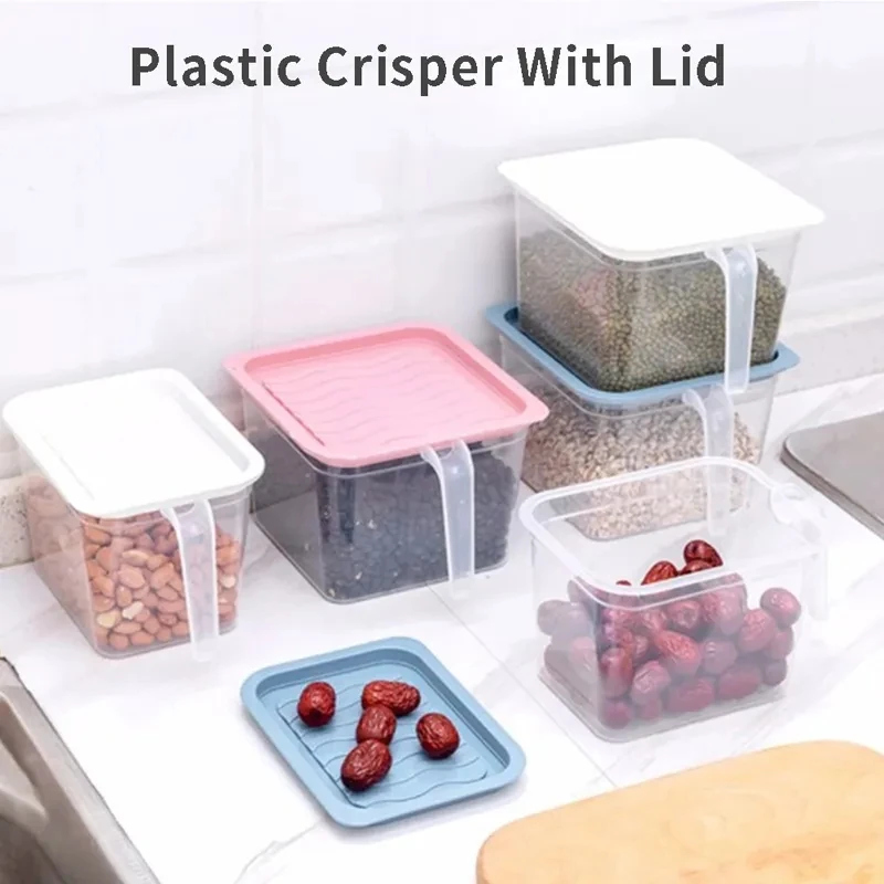 Plastic Refrigerator Organizer Food Storage Container With Lid Handle Fresh-Keeping Box Fridge Reusable Storage For Kitchen Tool