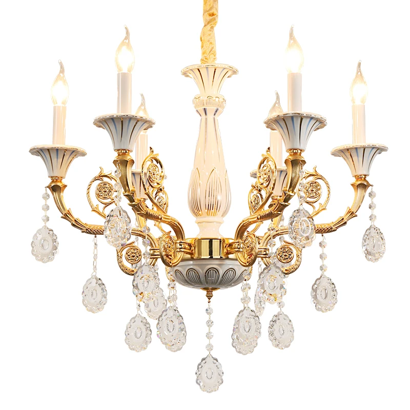 Crystal Ceramic Chandelier European Style for Living Room Bedroom Hotel Lobby Villa Staircase Glass Lamp HITECDAD