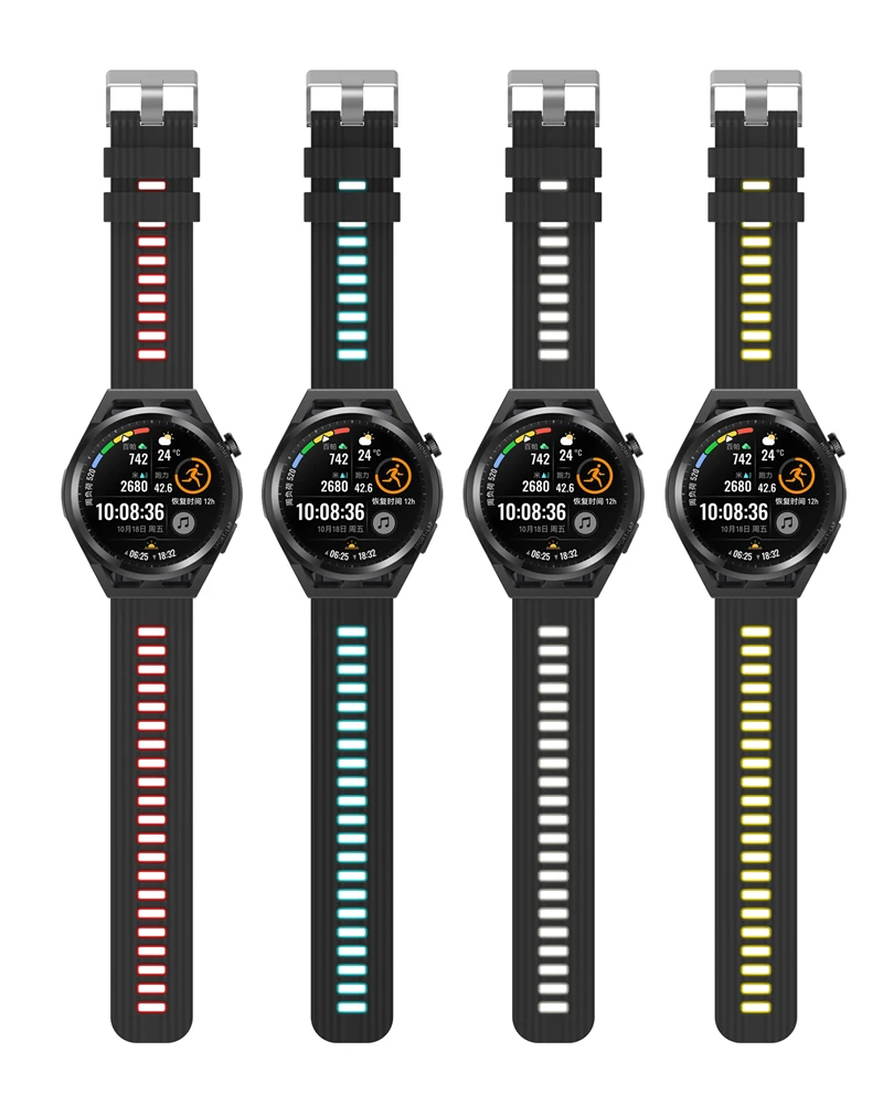22mm 20mm Smartwatch Soft Silicone Two-colors Sport Strap Wristband Quick Release Watch Band For Huawei GT3 GT 3 GT2