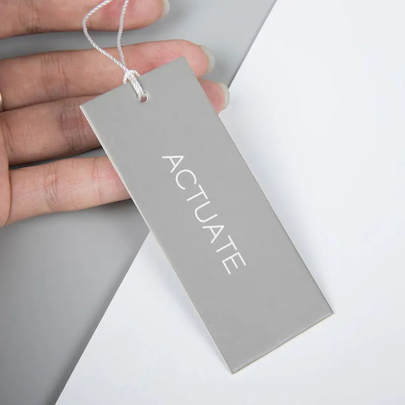 Custom logo hangtag gold foil printing hang tag square wax plastic cotton nylon lock cords for garment
