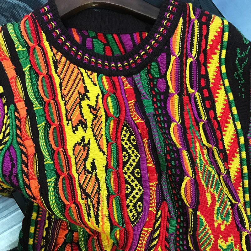 Custom Wholesale hot sale vintage colorful men knitted pullover sweater crew neck sweater