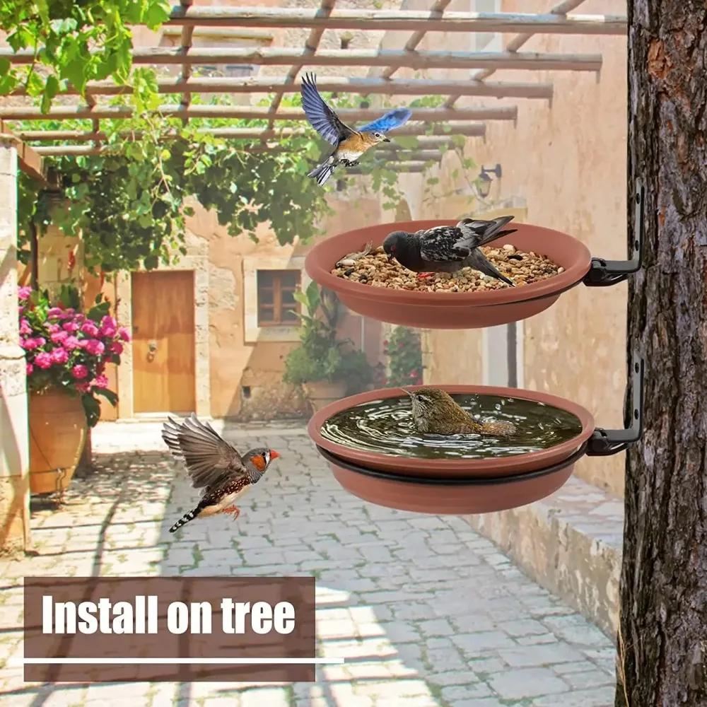 2 Bird Trays Tree Mounted for Bird Feeder Bird Bath Bowl Installed on Wooden Fence Wall