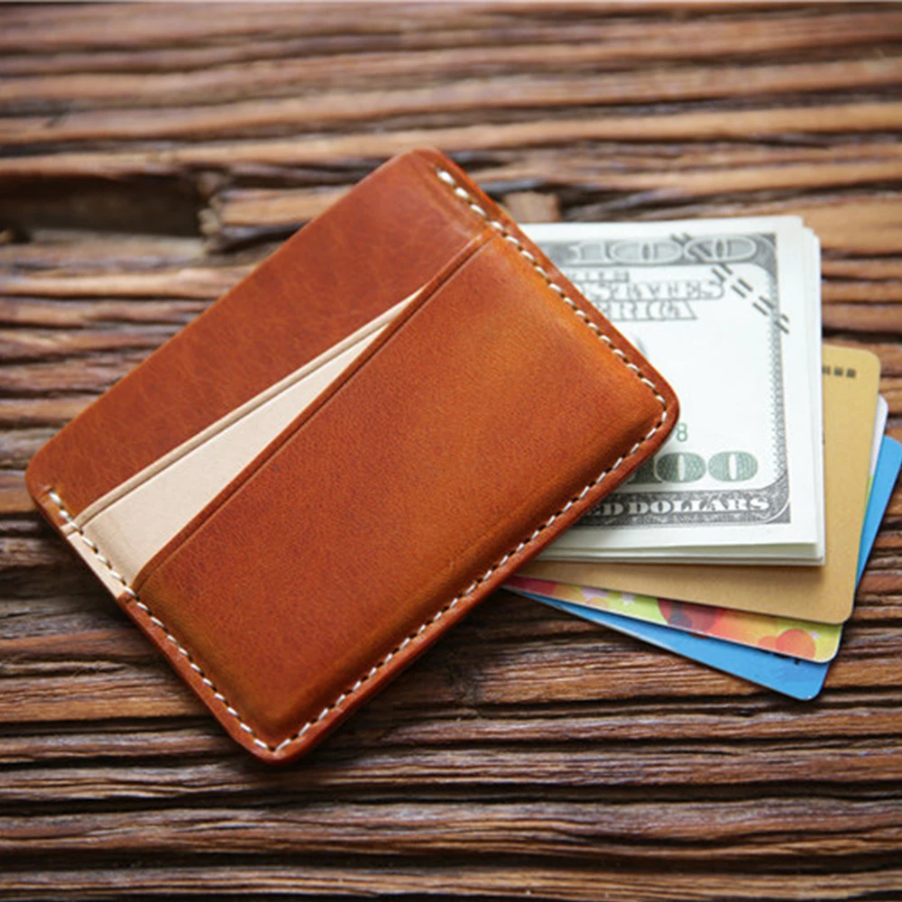 Vegetable Leather Credit Card Wallet Custom Hold Handmade Vintage Black Card Holder Wallet To Keep Bank Card