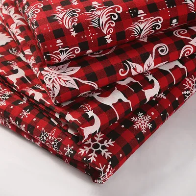 Wholesale New Christmas Fabric Cotton Linen Snowflake Christmas Fabric Printed Tablecloth Black Red Plaid Fawn White Pulp Tablec