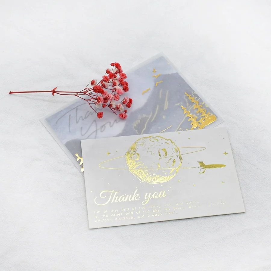 Hot sale Custom high quality white greeting card embossing gold foil stamp thank you card