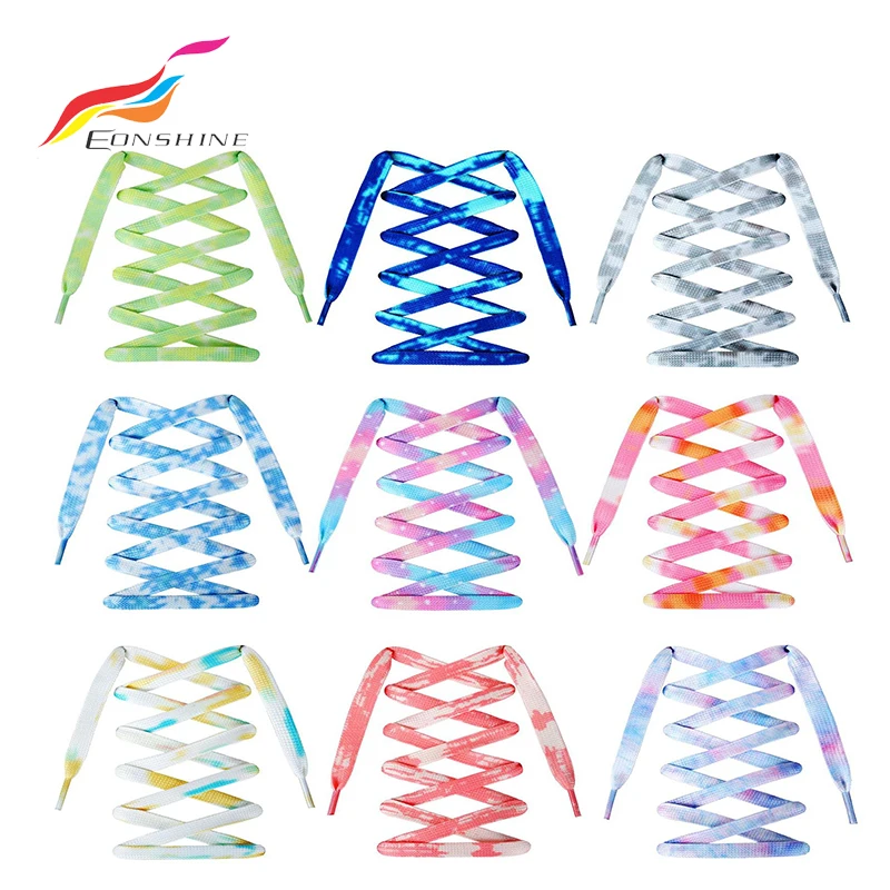 120cm Double Layer Heat Transfer Printed Pink White Blue Tie Dye Vintage Fades Shoelaces Custom