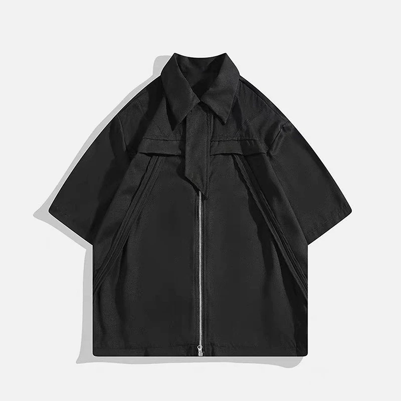 custom summer fashion casual polo cotton clothes fashionable with hidden and utility pocket button zip up cargo shirts for men