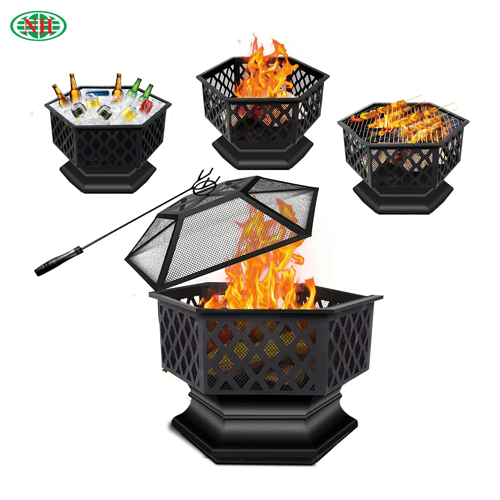 Hex Shape Bronze Wood Burners Fireplace Steel Firepit Bowl