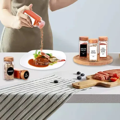 Kitchen Accessories Wholesales New Square Spice Jar Set Glass Acacia Wood Lid 4OZ for Spice Rack with Label