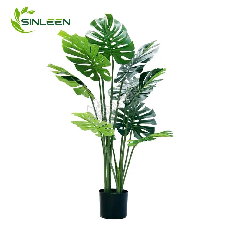 Decor Plastic Leaf Artificial Bonsai Variegated Tree Monstera Deliciosa