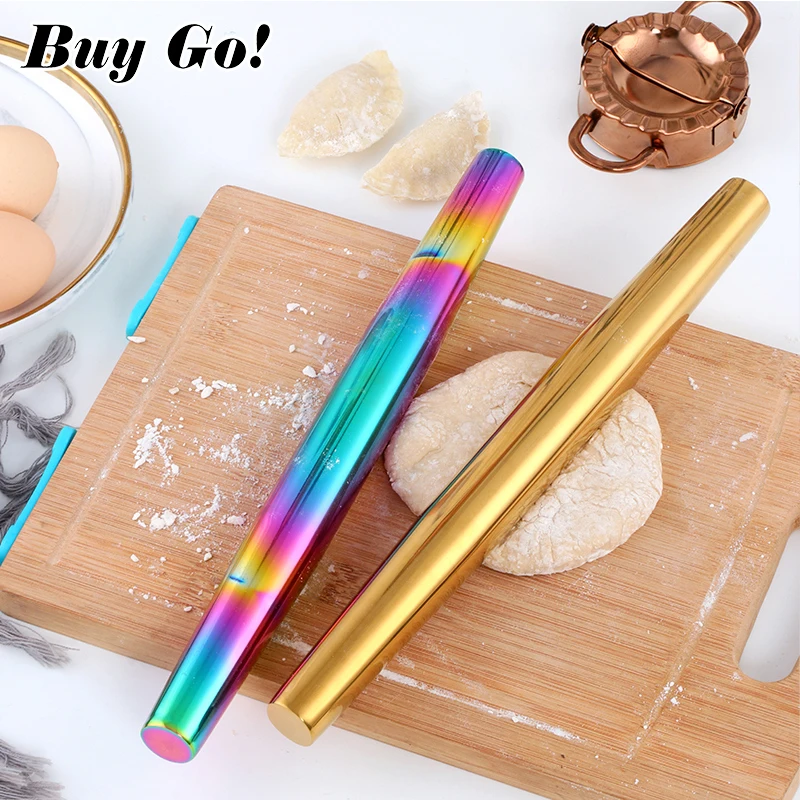 Baking Tools Cake Pizza Pasta Baker Roller Stainless Steel Dough Wrapper Rolling Pin