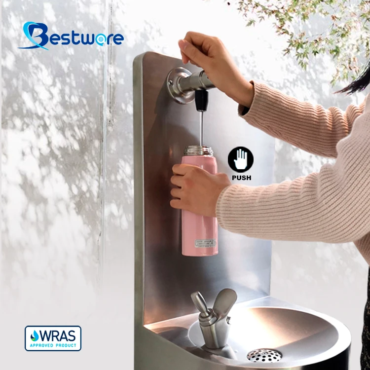 Public Water Drinking Station Bottle Filler Wall Mounted Self Closing Sink Faucet Tap For School