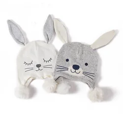 ODM Baby Girl Boys Toddler Winter Hat with Earflap Pom Pom Hood Thick Warm Cute Cat Baby Beanie