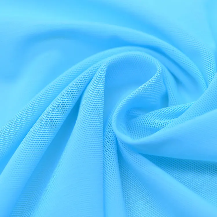 
mesh fabric for sportswear moisture wicking quick dry ocean blue mesh knit sportswear sport tops t shirt bra fabric 