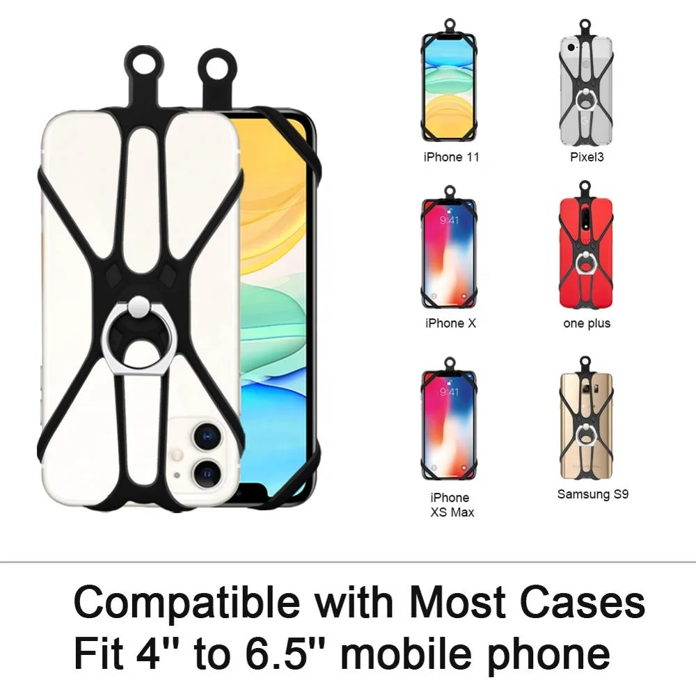 wholesale multi-function Nylon Rope Necklace Phone Case elastic silicone lanyard cell phone holder with finger ring stand