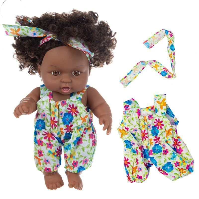 Vinyl Doll Simulation Doll 8-inch 20cm African Girl Baby Black Doll