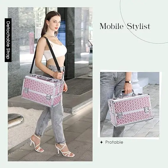 Professional Makeup Artist Organizer Heavy Duty Travel Case With Four Extendable Easy Clean Trays and Key