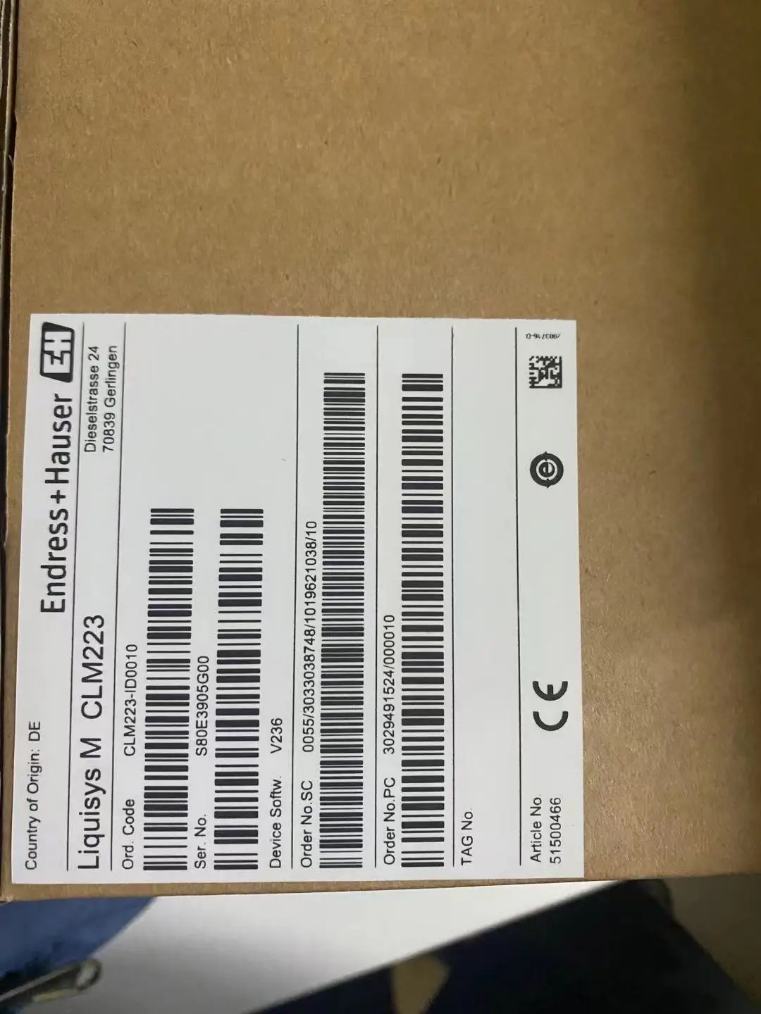 Endress Hauser E+H Conductivity Transmitter Sensor CLM223-ID0010