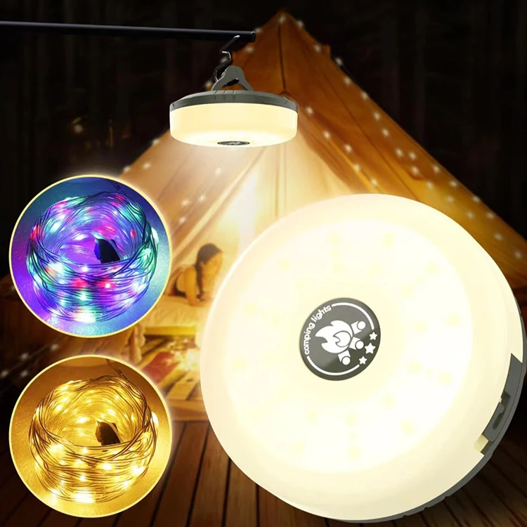 Outdoor RGB Strips LED Camping Lamp Type C Battery Powered Tent Lighting Portable Lights with Magnet