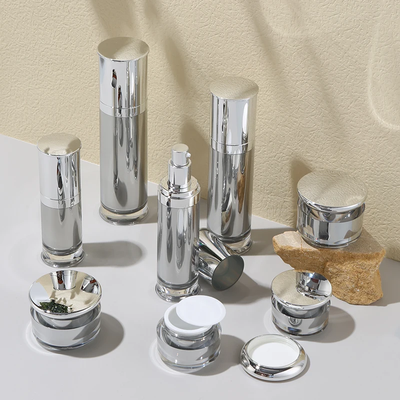 30ml 50ml 80ml 120ml 20g 30g 40g 50g Silver Cosmetic Plastic Cream Container Luxury Jar Packaging Acrylic Lotion Pump Bottle