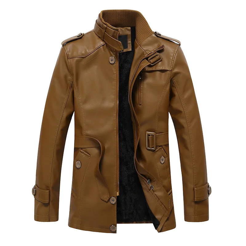 Windbreaker Mens Long Coat Casual Leather Jacket Windproof Parka Outwear Homme Men Overcoat Trench Coat Leather Jackets