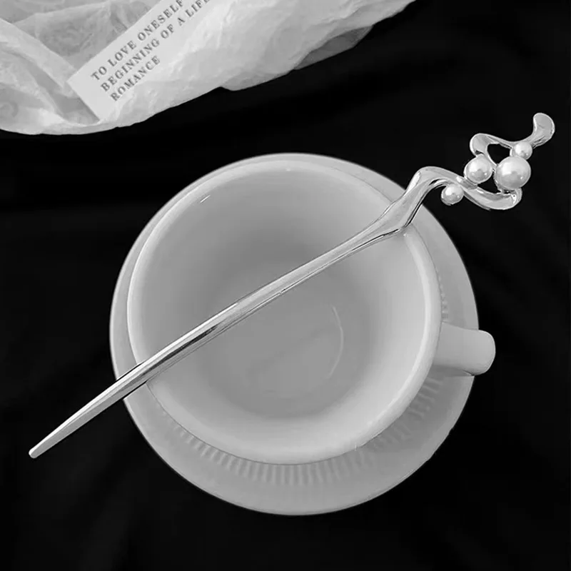 GEERDENG New Chinese Style Pearl Hairpin Female Metal Hair Stick Retro Butterfly Hair Forks Hanfu Coiling Hairpin