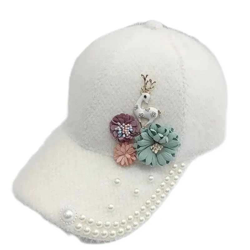 Fall And Winter Handmade Korean Pearl Outdoor Thickening Warm 6 Panel Vintage Designer Sports Fashion Baseball Caps