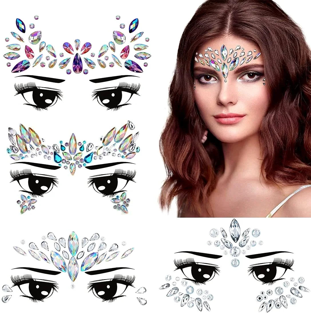 Rave Festival Party Women Glitter Rhinestone Bindi Temporary Tattoo  Face Crystal Face Jewels