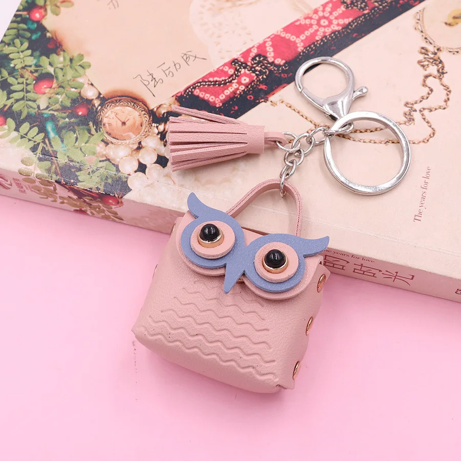 PU leather Owl change bag Keychain Cute earphone pendant backpack wholesale