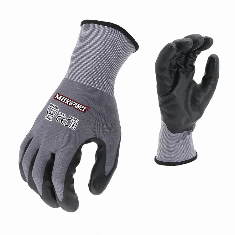 MaxiPact nylon spandex touch hand grip mechanic nitrile foam coated safety gloves