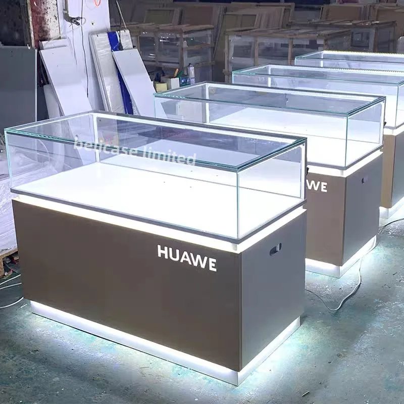 Retail Cell Phone Shop Glass Display Cabinet Metal Mobile Display Counter Mobile Phone Showcase