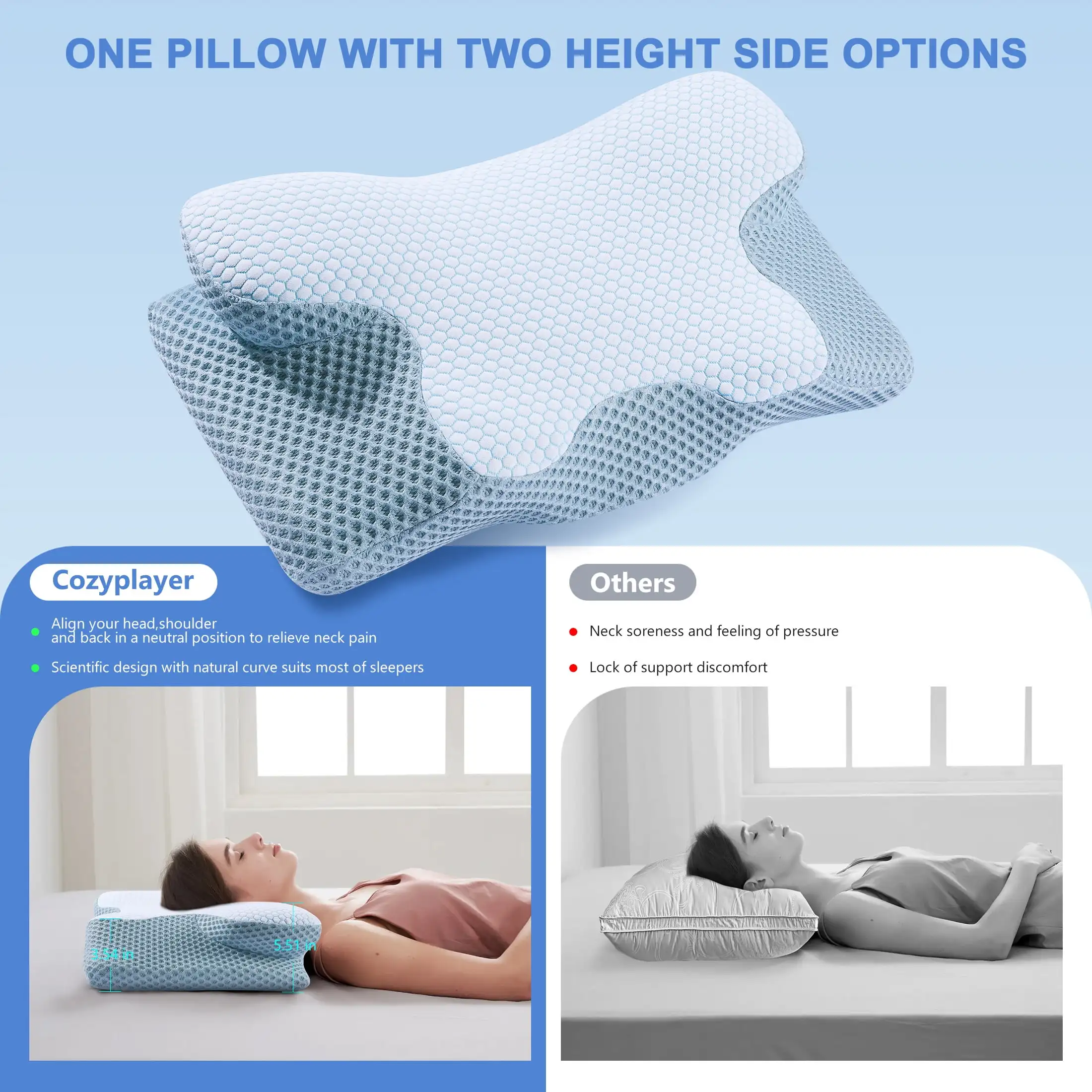 2023 custom Contour Memory Foam Pillow ,Ergonomic Orthopedic Neck Support Pillow for Side,Back & Stomach Sleepers