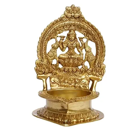 pure brass diya laxmi ji  for puja temple decoration lotus shape pillar diya stand oil lamp for home mandir pooja articles dec
