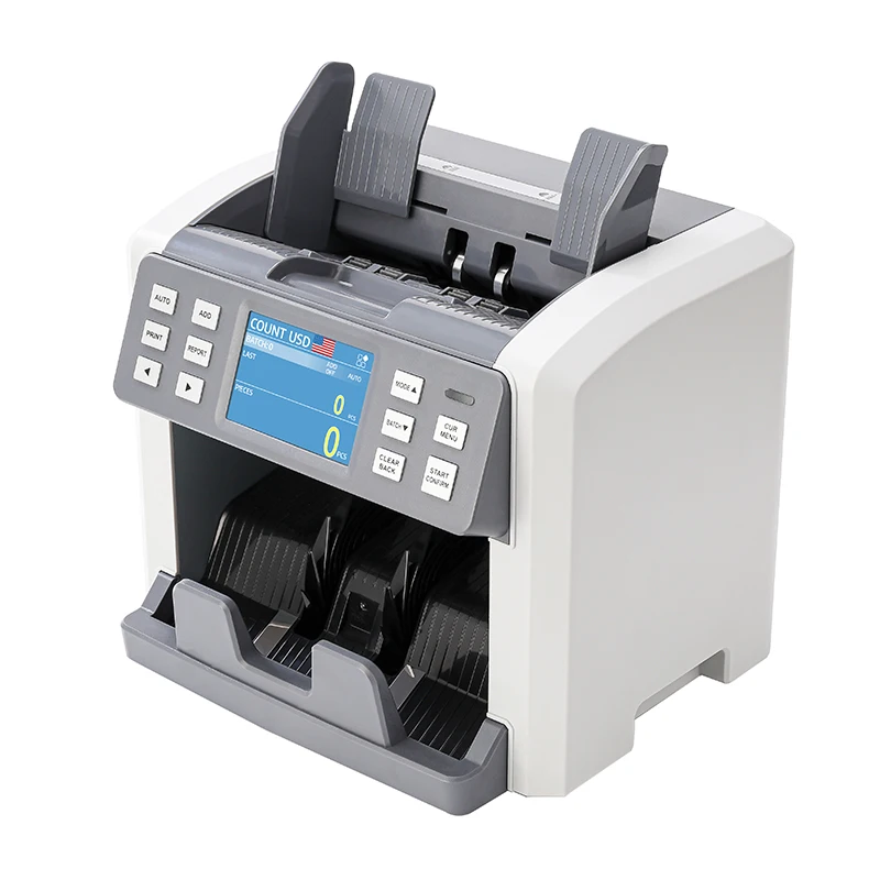 HL- P100 popular new money counter with 2 CIS frontloading bill counting machine  Serial Number Recognition Printing