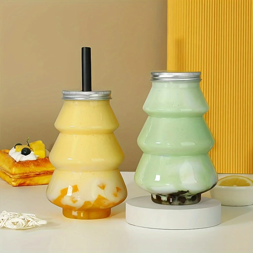 Cute Snowman Bottle for Boba Cup Milk Tea Coffee Christmas Tree Shape Plastic Juice Bottle 200ml 300ml 500ml Christmas Gift Jar