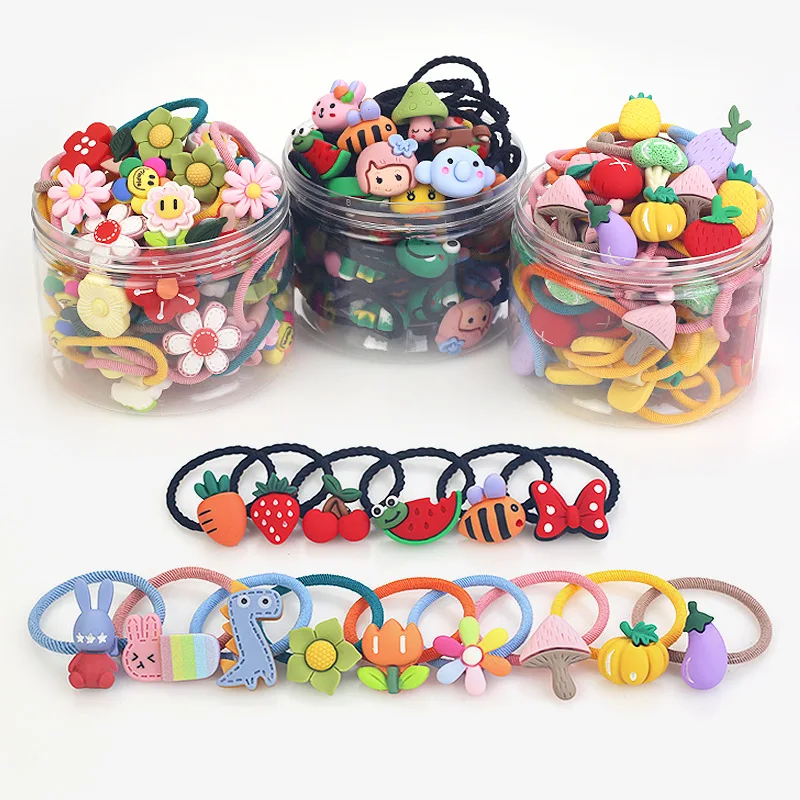 wholesale luxury resin fruit series 20pcs baby Elastic Rubber Band Girls Hair Ties kids hair accessories