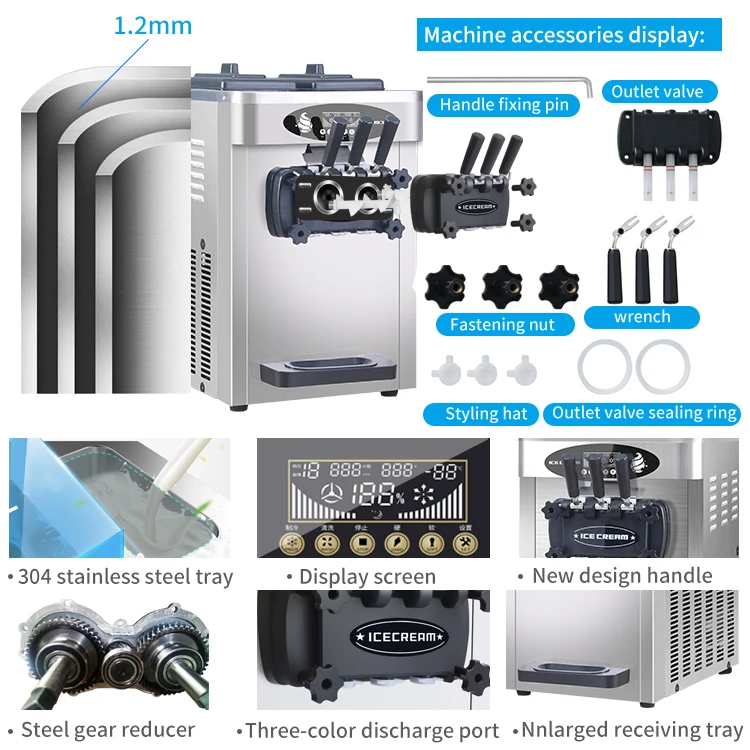 MK-618SCTB Miken commercial automatic stainless steel  flavors  mix Soft Serve  high quality i Ice Cream Machine with air pump