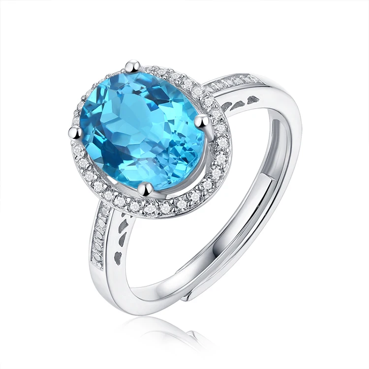 New Design Sterling Silver 925 Rings For Women 3 Carat Oval Blue Topaz Jewelry Rings With Moissanite Stone Rings For Lady