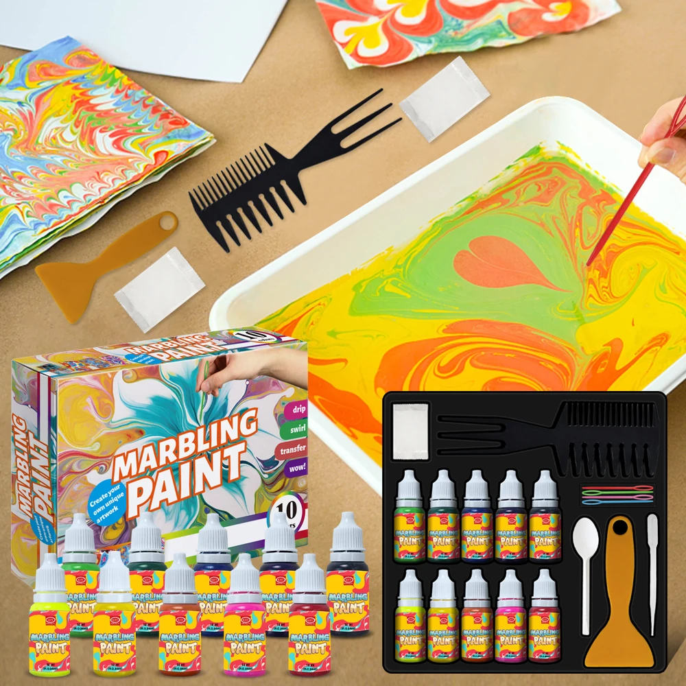 KHY Mineral Pigment Art And Craft Kit 6 Watercolor Marble Painting Water Marbling Paint Kit