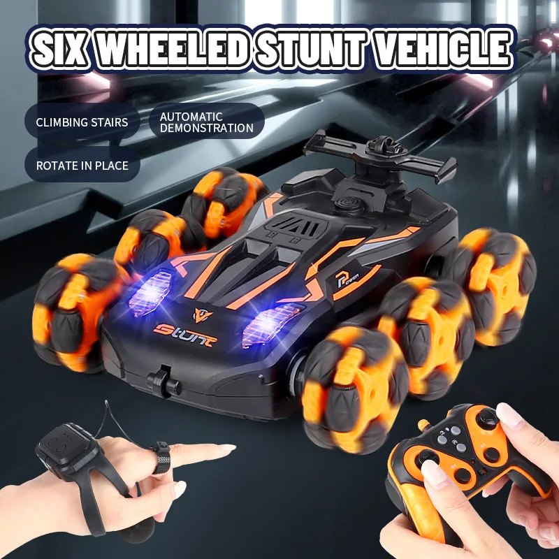 2.4G Rc Stunt Car With Music And Light Radio Control Climbing Drift Toys Hand Controlled Gesture Six-Wheeled Rc Car